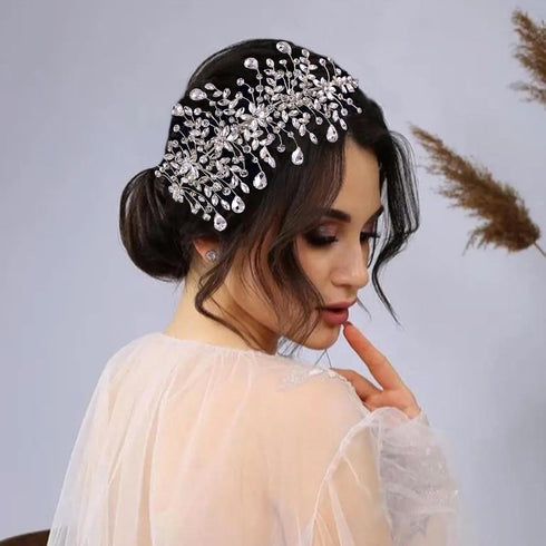 Wedding Headband Bridal Hair Pieces, Silver Rhinestone Side Comb Hair Accessories for Women