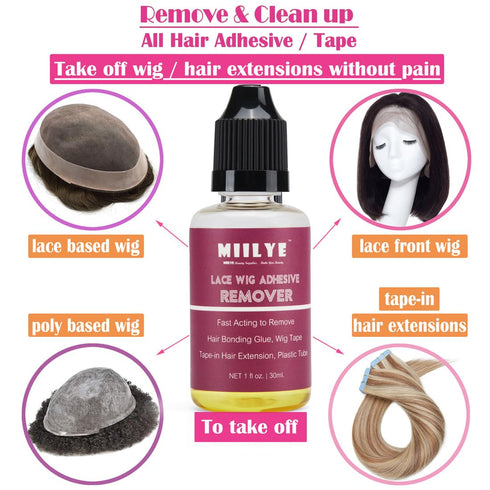 MIILYE Wig Glue Remover - 2 Bottles Tape in Hair Extensions Solvent for Adhesive Residue, Lace Front Wig, and Cosmetic