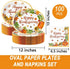 YJOY 100Pcs Set, 10" 12" Thanksgiving Oval Paper Plates and Napkins x Party Plates,Large Disposable Dinner Plates
