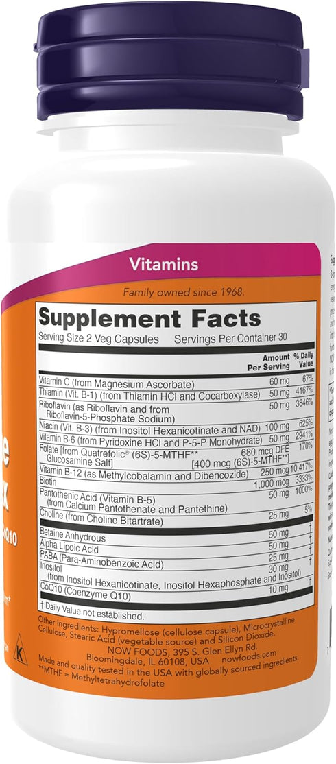 NOW Foods Co-Enzyme B Complex with Alpha Lipoic Acid and CoQ10, 60 Veg Capsules, Nutritional Health