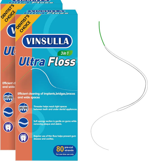Dental Floss for Braces, Floss Threaders for Bridges & Implants, 80 Pre-Cut Strands, 80PCS (Pack of 2)