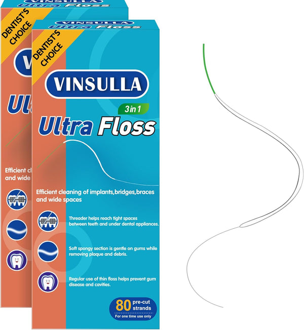 Dental Floss for Braces, Floss Threaders for Bridges & Implants, 80 Pre-Cut Strands, 80PCS (Pack of 2)