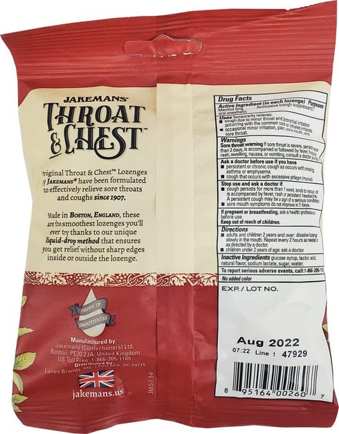 Jakemans Cherry Throat & Chest Lozenges Cough Drops – Soothing Relief for Cough, Sore Throat, Seasonal Distress – 30