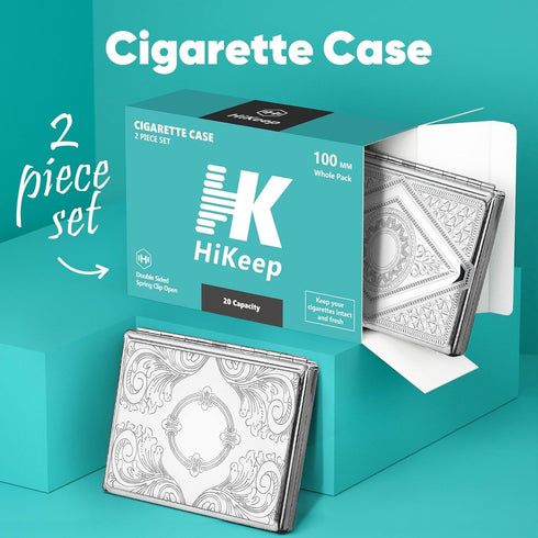 HiKeep (2 Pack), 20 100's Cigarette Case Cigarette Holder Case, Smoking Accessories, Vintage Metal Capacity