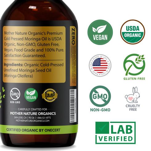 Mother Nature USDA Organic Moringa Seed Oil - 100% Pure Cold-Pressed Unrefined Oil for Face, Skin Care & Hair Growth (4