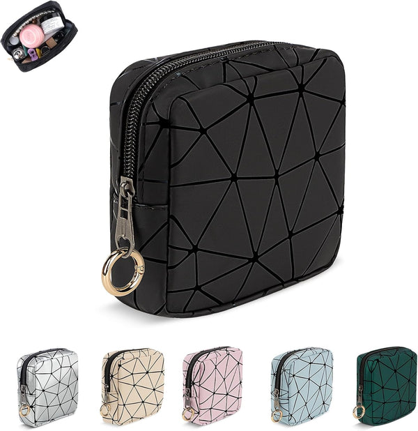 4.5" Mini Makeup Bag for Women, Small Black Cosmetics Bag for Purse, Portable Pouch with Zipper for Girls