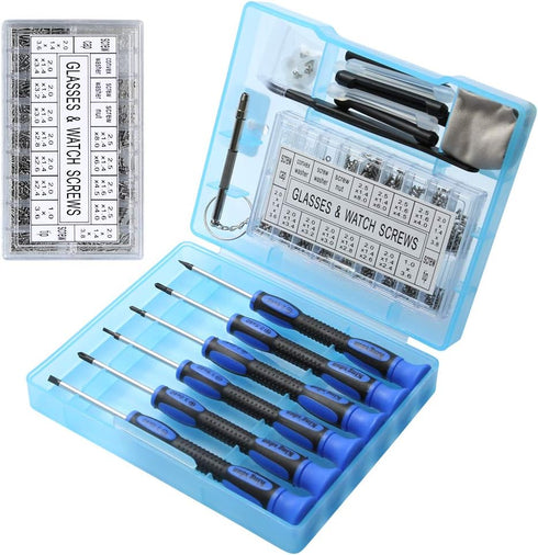 Upgraded Eyeglass Repair Kit with Precision Screwdriver Set, Various Screws, Nose Pads, and Tweezers