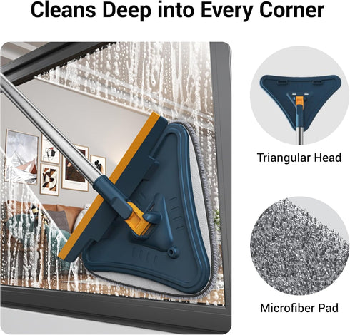 YURIGO Kozeedom 7-in-1 Set 7 Wall Cleaner, Triangle Mop with Replaceable Heads and Adjustable Long Handle for Walls