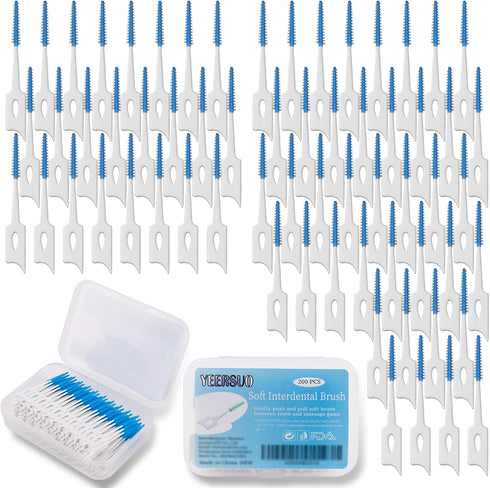 200 PCS Soft Interdental Brushes, Disposable Dental Toothpicks for Cleaning, Tooth Flossing Brush Tool in Blue Colors