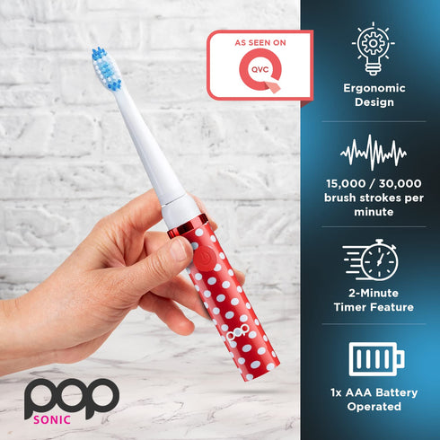 Pop Sonic Electric Toothbrush (Red Dots), Kids Toothbrush with 2 Speed & 15,000-30,000 Strokes/Minute