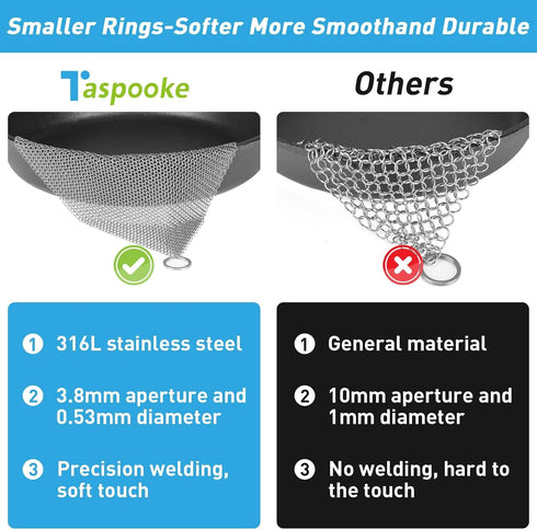 Cast Iron Scrubber, 12''x12'' 316L Stainless Steel Fine Mesh Scraper, Upgraded Chainmail Scrubber for Cast Iron Cookware