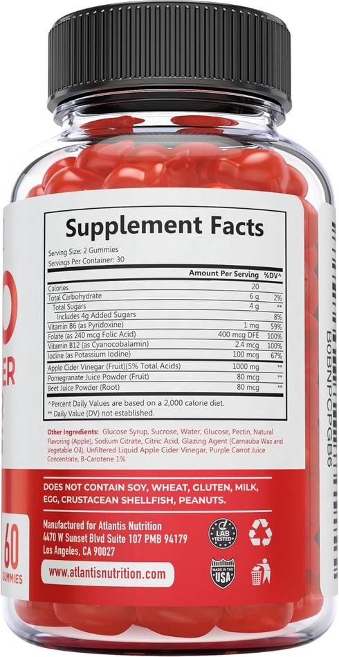Gummies Gummies 1000MG 60 Count Atlantis Nutrition Keto ACV for Weight Loss - Apple Cider Vinegar Formulated to Support