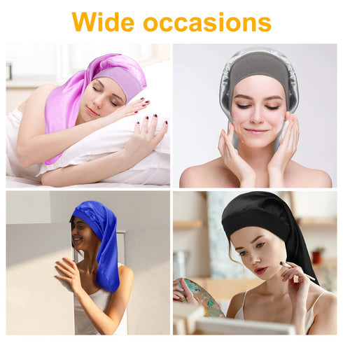 SATINIOR 6 Pcs Extra Large Long Hair Satin Bonnet for Sleeping, Elastic Band Silk Night Sleep Hat for Women