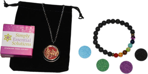 Aromatherapy Essential Oil Diffuser Necklace, Stainless Steel 30MM Locket with Chain and Colored Refill Pads