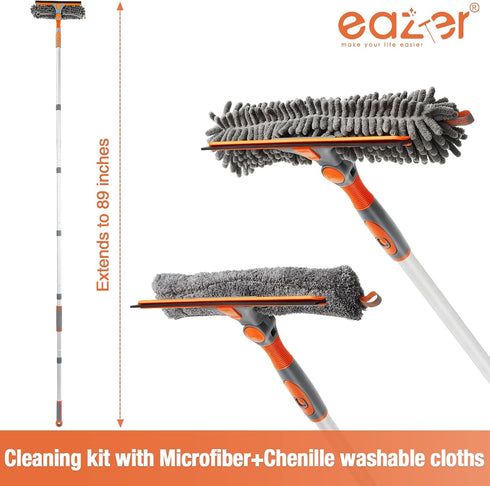 eazer 89'' Squeegee Window Cleaner 2 in 1 Rotatable Window Cleaning Tool Kit with Extension Pole, Window Washing Equipment with Bendable Head for Indoor/Outdoor Window and Car Glass by eazer