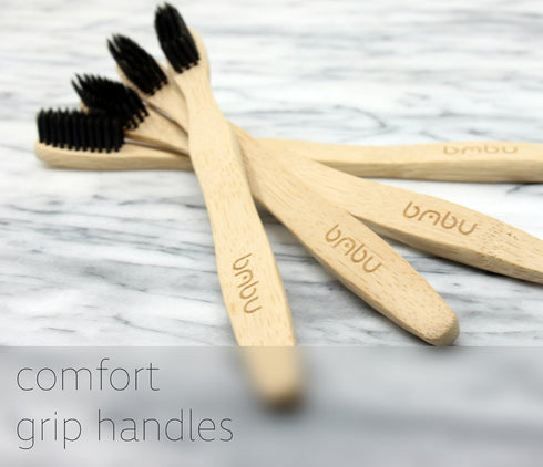 bmbu Bamboo Toothbrush 4 Pack - Medium/Soft Charcoal Bristles, Wooden Handle, Eco-Friendly Vegan Gift Idea