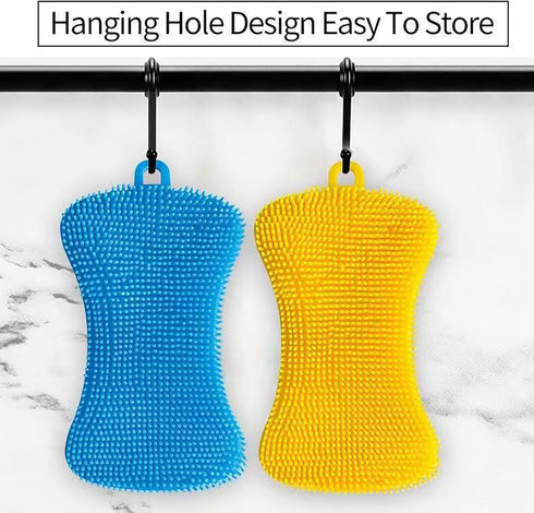 Silicone Dish Scrubber, Double Sided Kitchen Sponge, Silicone Sponges for Dishes, 3 Pack Cleaning Tools Accessories
