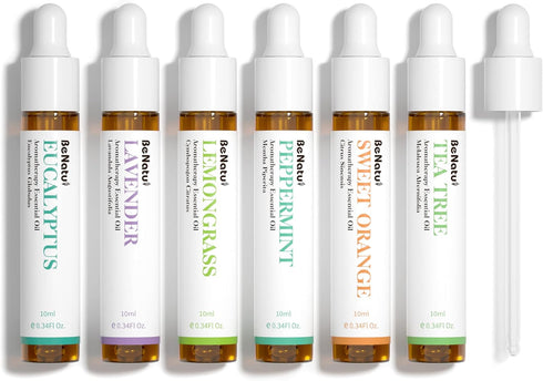 Essential Oils Set (Eucalyptus, Lavender, Lemongrass, Peppermint, Tea Tree, Orange) for Diffuser and Skin