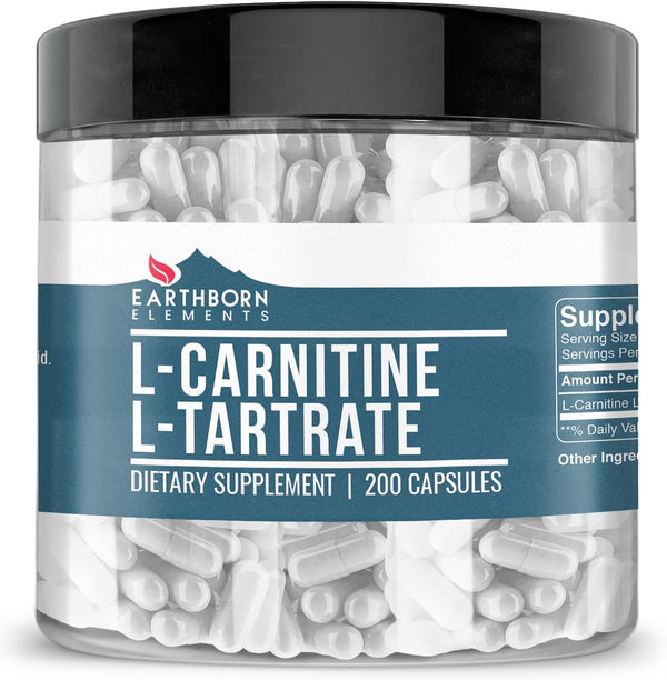 Earthborn Elements L-Carnitine Tartrate, 200 Capsules, Gluten-Free, No Additives, No Magnesium or Rice Fillers