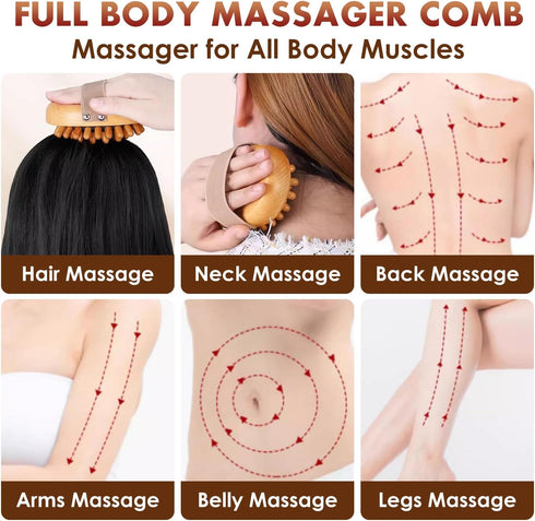 Wooden Massage Comb, Body Scalp Trigger Point Massage Tool, Meridians Massager, Gua Sha Massager Comb for Body Relief