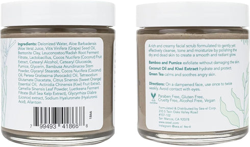 Sea El Coconut Kiwi Exfoliating Face Scrub, Hydrating Anti-Aging Exfoliator with Bamboo Pumice & Green Tea, 4 Oz