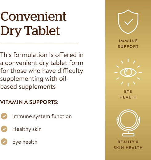 Solgar Dry Vitamin A 1500 mcg (5000 IU), 100 Tablets, Non-GMO, Vegan for Healthy Eyes, Skin & Immune System