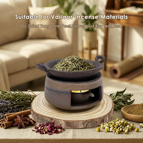 Muyoka Ceramic Aromatherapy Burner, Incense Burner Kit with Clip and Pine Pad, Essential Oil Burner, Zen Incense Holder