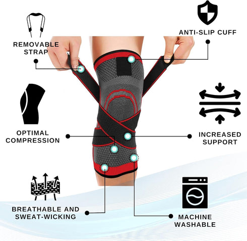 DCF Knee Braces, Compression Sleeve for Men and Women, Knee Pain Relief, Fitness Support for Sports, 2XL, Red