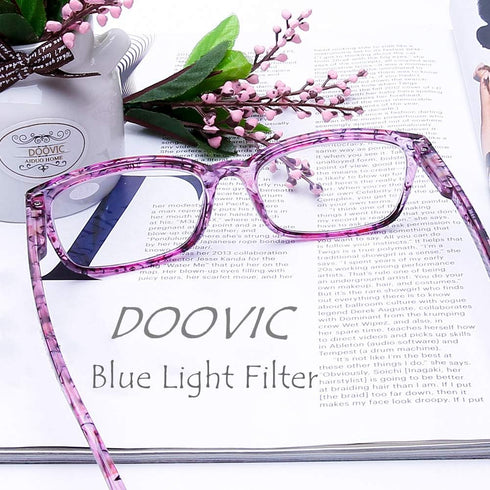 DOOViC 4 Pack Blue Light Blocking Computer Reading Glasses - Stylish Anti Eyestrain Readers for Women 2.00