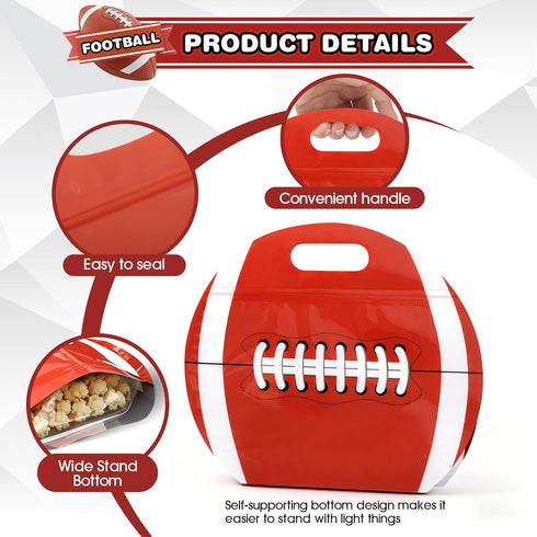 Nuanxinrouju 25pcs Football Snack Bags with Handles Reusable Ziplock Stand-Up Plastic,Party Favors Goodie Treat Bags