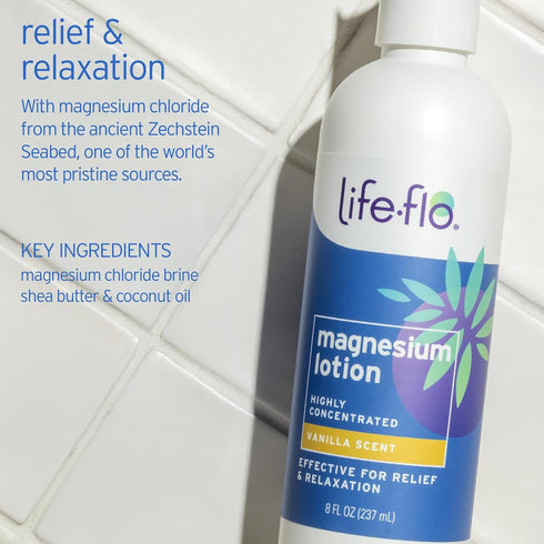 Life-flo Magnesium Lotion - 8oz Vanilla Scent for Relief and Relaxation, Dermatologist Tested