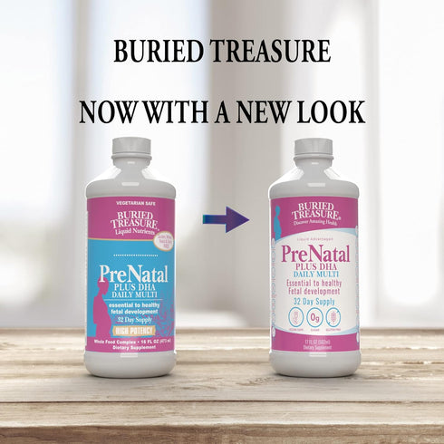Buried Treasure Prenatal Plus DHA Complete - 16 oz Orange Banana Flavor, High Potency Liquid Formula Supplement for