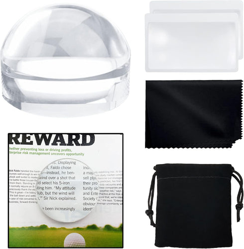MAGDEPO 4X Acrylic Dome Magnifier, 2.5 inch Crystal Clear Paperweight with Card Size Magnifying Sheet