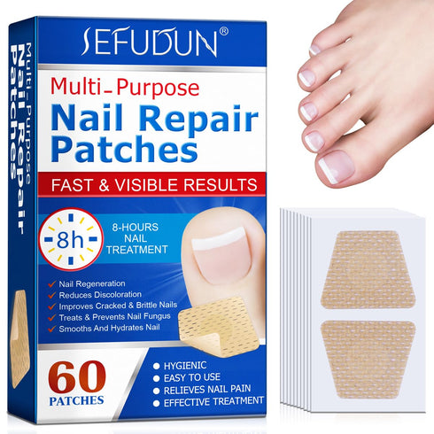 Multi-Purpose Nail Repair Patches, 60 pcs Overnight Treatment for Nail Discoloration & Cracked Nails