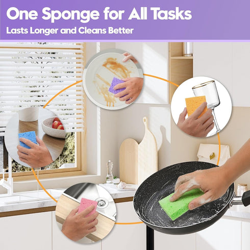 Phafaloop 18 Pack 6 Compressed Cellulose Sponges, Color Assorted Kitchen Cleaning Sponges, Natural Wood Pulp