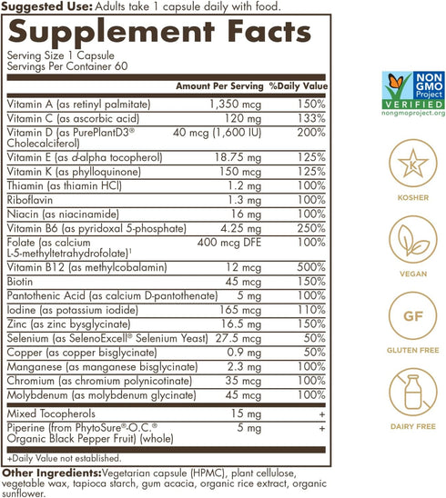Solgar One Daily Men's Multivitamin Whole Body Support Supplement, Highly Absorbable Delayed Release One Daily Multi Vitamin Capsules for Men - Immune Heart Energy Stress & Muscle Health, 60 Servings