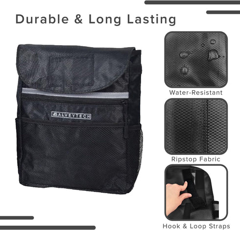 AlveyTech Water-Resistant Saddle Bag (Large, Black) - For Mobility Scooters, Wheelchairs, & Power Chairs - Lightweight