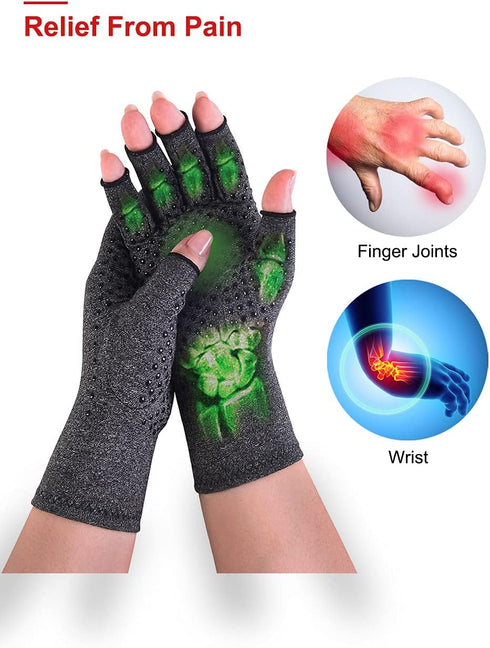 Donfri 2 Pairs Fingerless Arthritis Compression Gloves for Pain Relief, Anti-Slip, for Women and Men, S Size