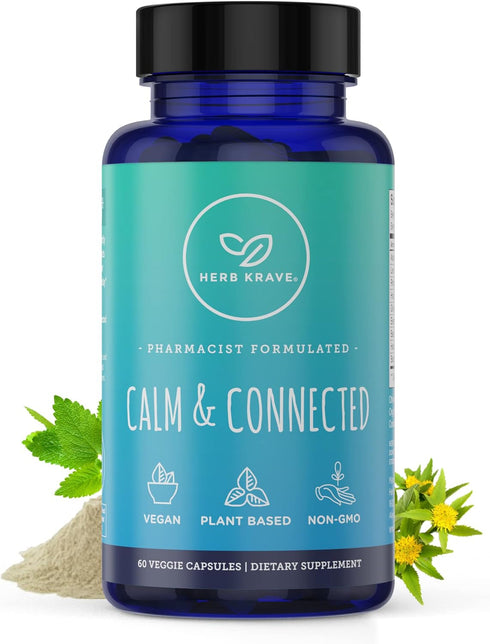 Calm & Connected Stress Support & Ayurvedic Nootropic for Natural Calm, Focus, Clarity, Energy - 60 Capsules
