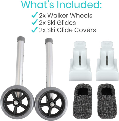 Vive Walker Wheels, Ski Glides, 6 PCS Accessories Covers for Seniors, Replacement Parts for Medical Roller