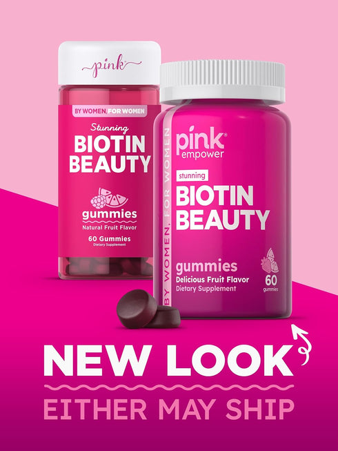 PINK Biotin Gummies for Women, 60 Count, Vitamin for Hair, Skin and Nails, Non-GMO & Gluten Free