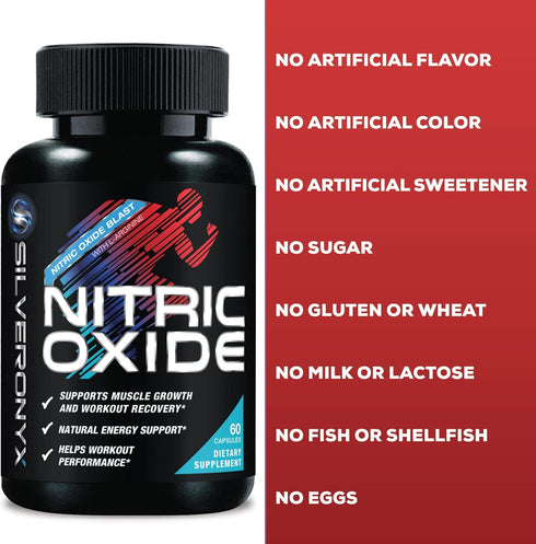 Extra Strength Nitric Oxide Supplement 3X L Arginine, Citrulline Malate, AAKG, Beta Alanine - 60 Capsules for Muscle
