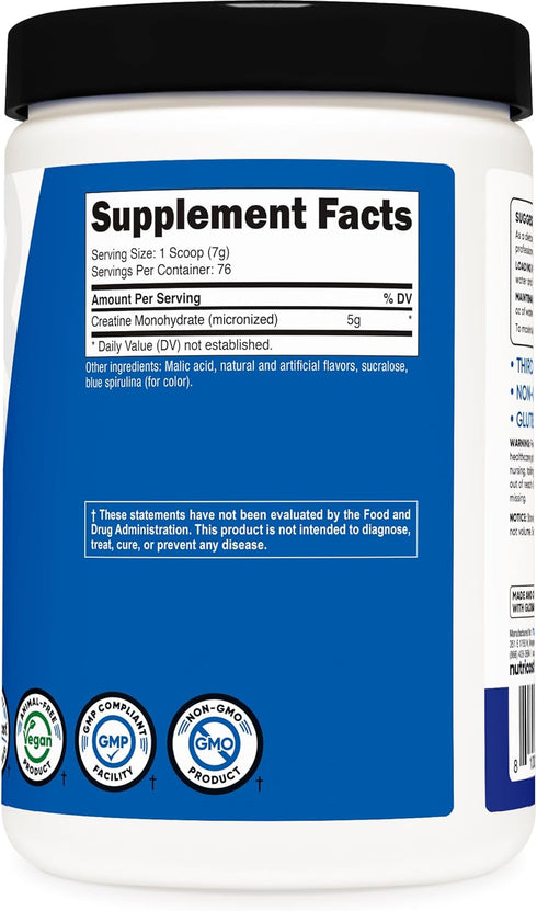 Nutricost Creatine Monohydrate Powder - Blue Raspberry, 500 Grams (1.1 LBS)