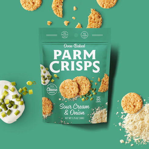 ParmCrisps Sour Cream & Onion Cheese Parm Crisps, Healthy Keto Snacks, 1.75 Oz (Pack of 12)