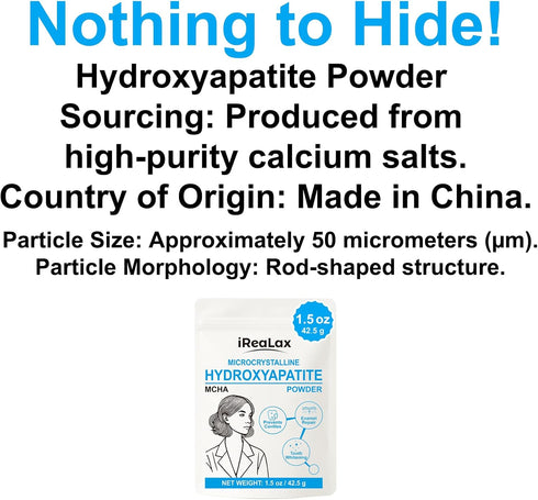 iReaLax 100% 42.5g (1.5 oz) Pure Microcrystalline Hydroxyapatite Powder | Non-Nano MCHA Micro Hydroxyapatite Powder
