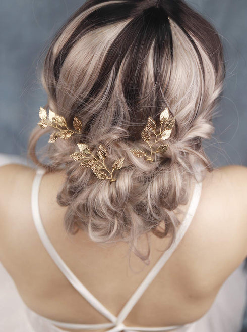 Vintage Gold Leaf Bride Hair Accessories - Hair Pins Clip Bobby Pins, Customised Wedding Pack of 3