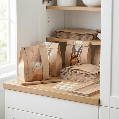 Packaging Beautiful Bread Bags for Homemade Bread - Clear Window Bags Keep Your Sourdough Loaves Fresh for Days & are