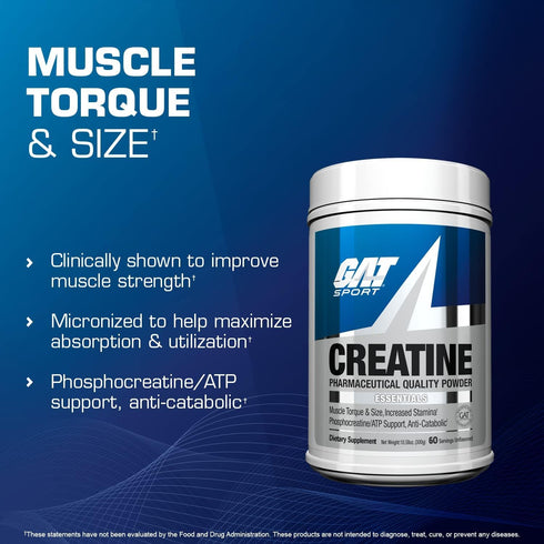 GAT SPORT Creatine Monohydrate Powder - Strength, Brain Health, Endurance, Unflavored (300g)
