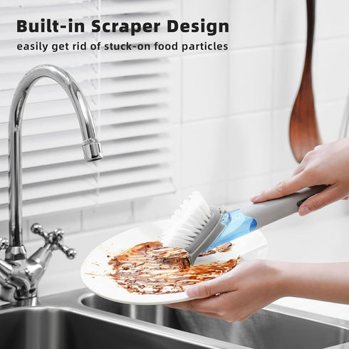 SUBEKYU Dish Brushes with Soap Dispenser, Kitchen Dish Scrubber Brushes with Handle, Grey 2Pack