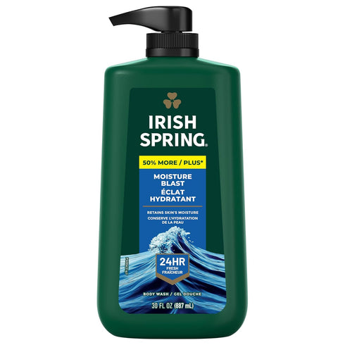 Irish Spring Men's Body Wash, Moisture Blast, 30 Oz Pump Bottle, Feel Fresh All Day